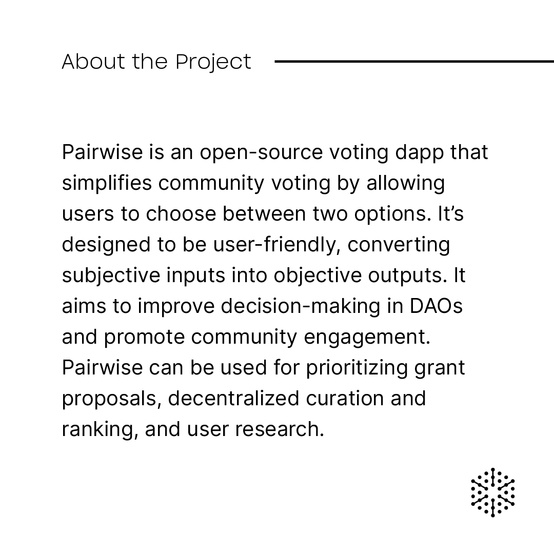 OpenCivics's tweet photo. Showcase: Pairwise / Simplifying Choices, Amplifying Voices
Donate: https://t.co/MfchjLP3dd
#GG19 #Gitcoin #deciv https://t.co/LXUlS5nUUJ