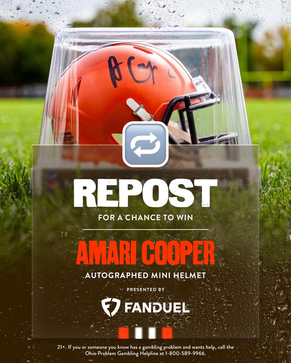 Cleveland Browns (@browns) on Twitter photo Hit us with a repost and make sure you're following <a href="/FDSportsbook/">FanDuel Sportsbook</a> for your chance to win a mini helmet signed by Coop himself!
Full rules ➡️ brow.nz/x67f Hit us with a repost and make sure you're following <a href="/FDSportsbook/">FanDuel Sportsbook</a> for your chance to win a mini helmet signed by Coop himself!
Full rules ➡️ brow.nz/x67f
