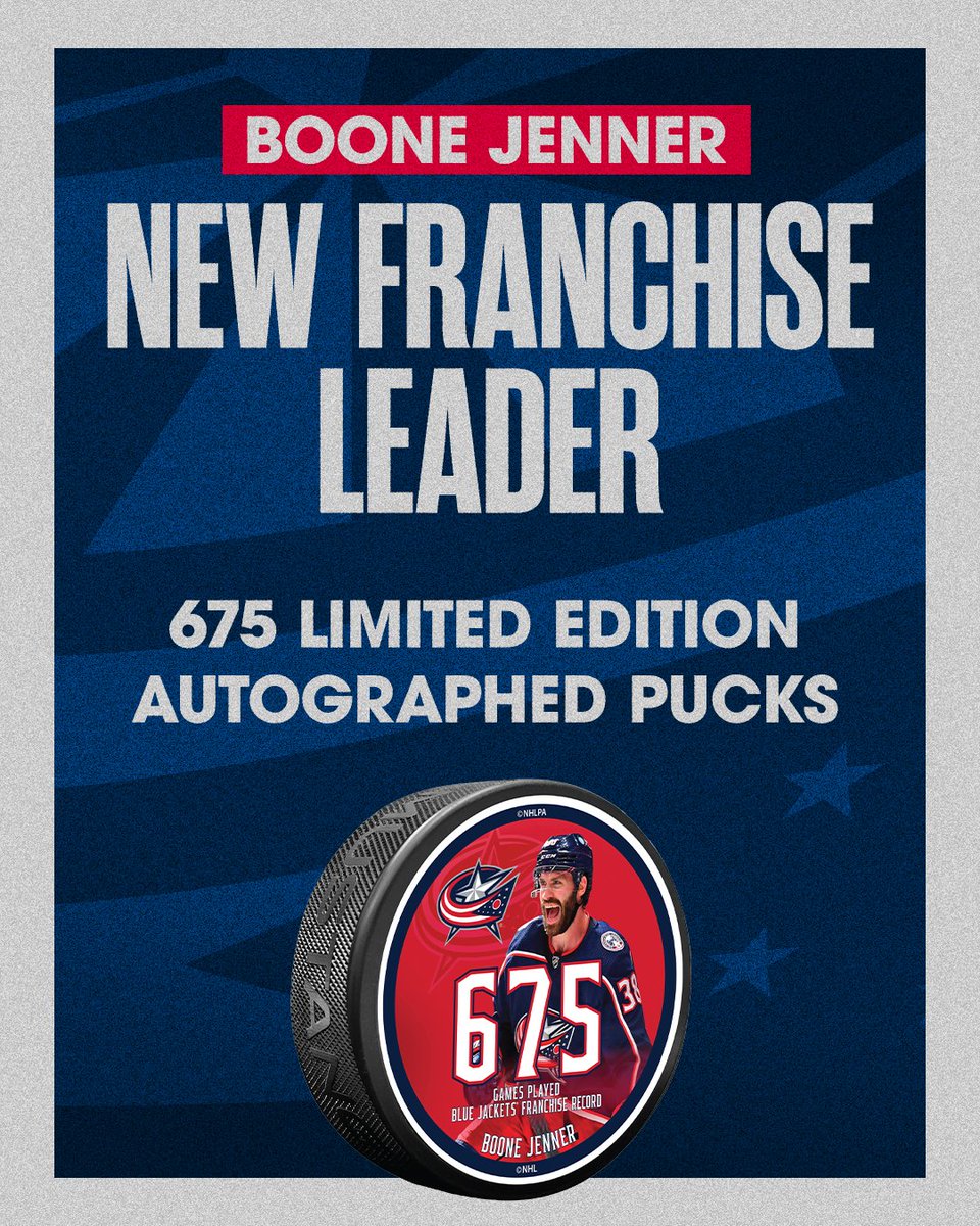 Boone Jenner is your all-time leader in games played in franchise history! 🎉

In celebration of this accomplishment, Boone teamed up with the Columbus Blue Jackets Foundation to offer a limited number of 675 exclusive Boone Jenner pucks. To top it off, he autographed all 675.