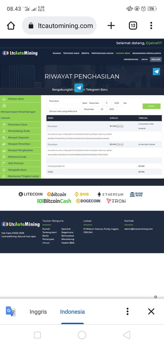 I invite you to join LtcAutoMining,one-click start to mine Litecoin daily, Mine today and withdraw tomorrow, I already mine 5.8 LTC, and join my referral link to earn 5%~10% commission right now. 
ltcautomining.com/?ref=Djainal17