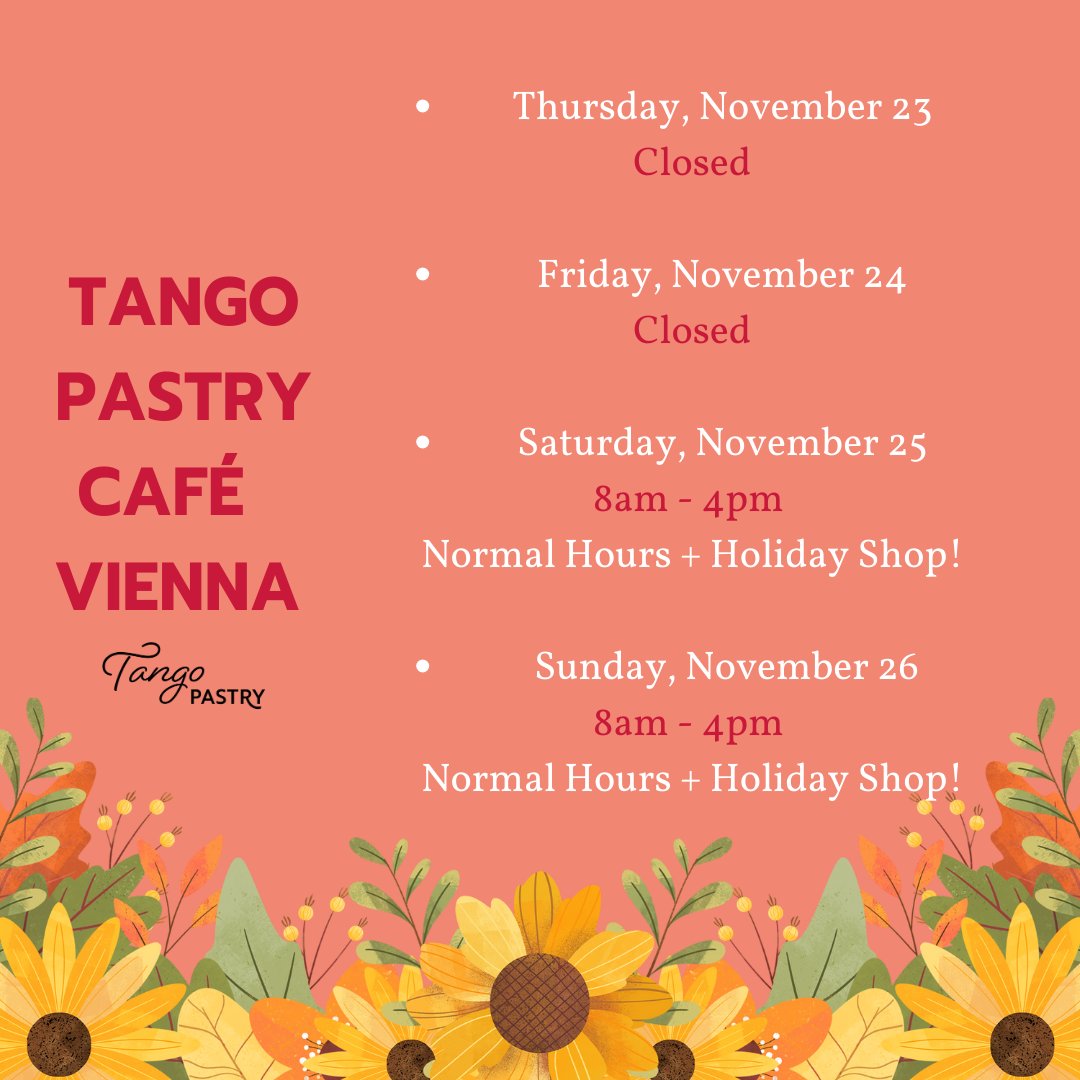 TangoPastry's tweet photo. Dear friends of Tango Pastry. We hope you are enjoying this holiday season and getting ready to celebrate Thanksgiving with your loved ones. 🦃 https://t.co/ZiYsLU3KCA