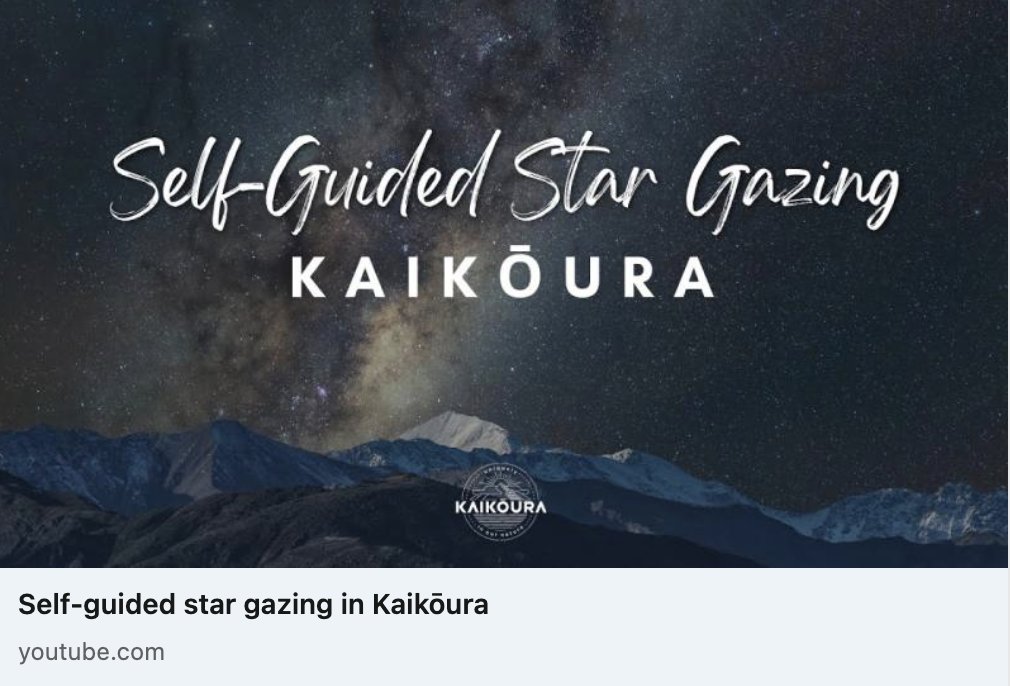 A wonderful self-guided star gazing walking video, created for Kaikoura, NZ. Thank you Destination Kaikōura, Lisa Bond, Collette Doughty, Brooke Unger (videographer), narrators Theo Rae and Grace Pettit, and astronomers Larry Field and Brian Horsfall. youtu.be/6HM6wMj0kpk?si…