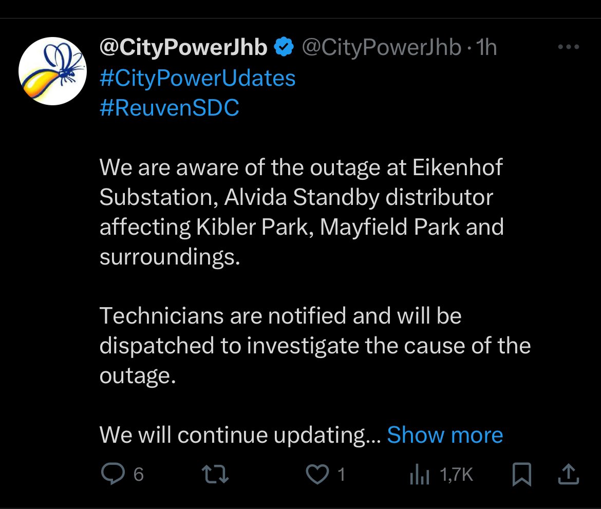 MamfaJane's tweet image. Dear @CityPowerJhb, #RandparkRidge has been without power since 11:45am on 22 Nov. We have received NO updates. These are updates for Roodepoort, Reuven, Midrand &amp;amp; Lenasia. Please could we have one like this for Randpark Ridge? We just want to be able to plan work, school etc
