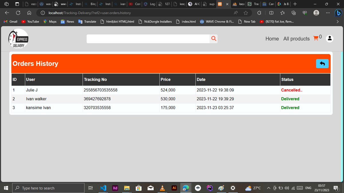 Ivan_webdev's tweet image. Still on the project using #html,#css,small #JS, #php and database #mysql.
Today was been working on tracking order on user side, it is not looking so good but aleast I will make it more interactive after getting some knowledge of Javascript.
 #100DaysOfCode