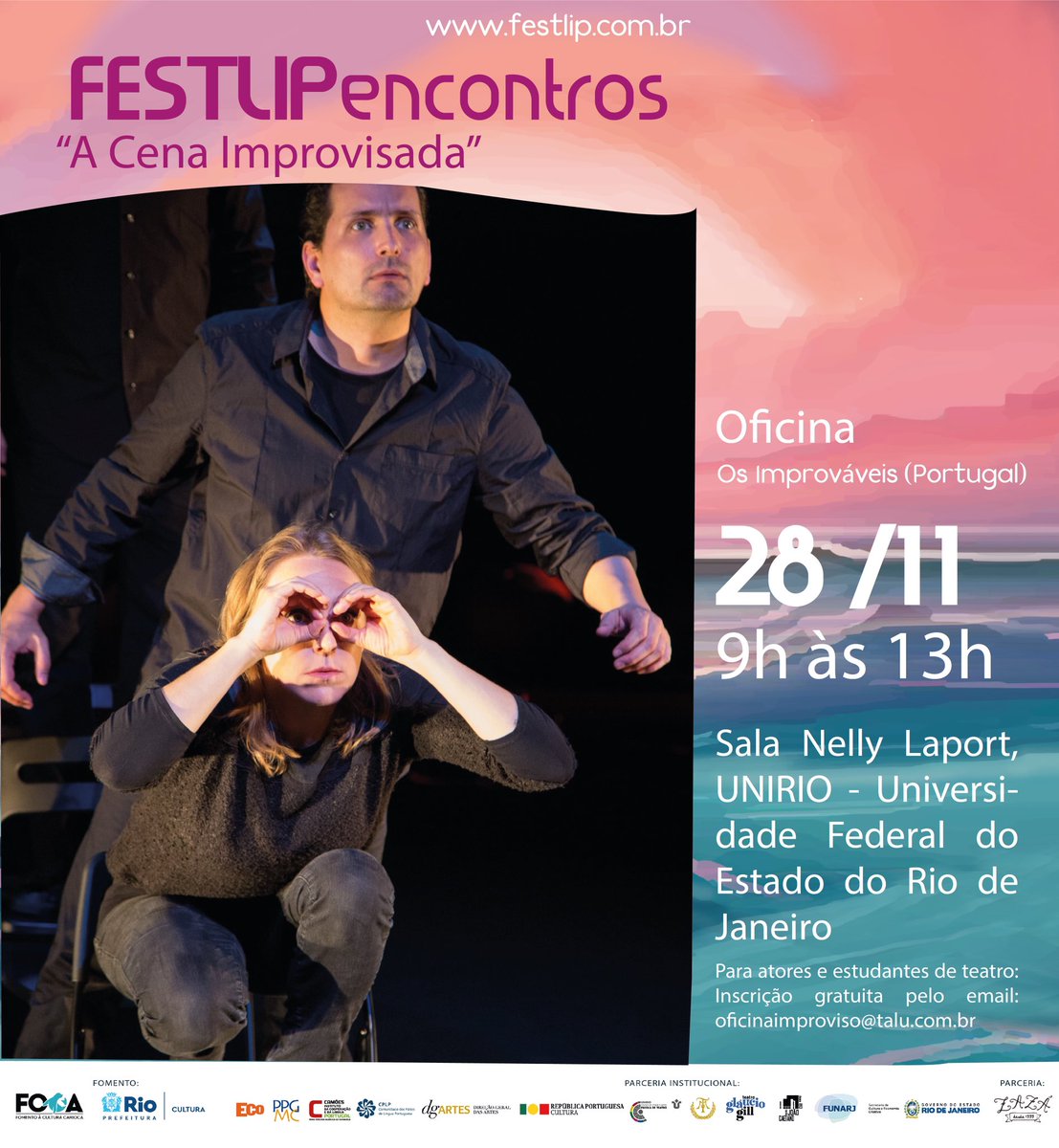 festlip's tweet photo. Teremos duas oficinas gratuitas para estudantes e professores de artes cênicas. 

“A Cena Improvisada” com Os Improváveis: inscrições até 23/11 pelo e-mail oficinaimproviso@talu.com.br

“Icária” com Rui Pina Coelho: inscrições até 2/12 pelo e-mail oficinadramaturgia@talu.com.br https://t.co/gK65nMWpJG