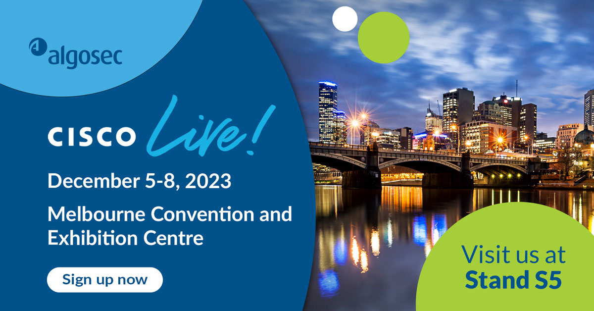 AlgoSec's tweet image. Join us at Stand S5 in Cisco Live Melbourne 2023 and discover the incredible network security solutions that AlgoSec has to offer! 🚀 📈 Reserve your spot for a personalized 1-on-1 meeting: algosec.com/lp/algosec-cis… #CiscoLiveMelbourne #ciscoapjc