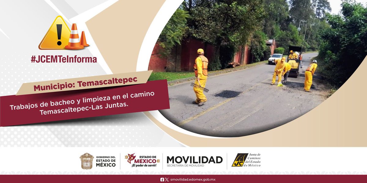 SEMOV_Edomex's tweet photo. Seguimos trabajando con la @jcedomex para fortalecer y mejorar las vías que conectan al Estado de México. Esta vez compartimos las actividades de bacheo y limpieza del camino Temascaltepec-Las Juntas, en el municipio de #Temascaltepec. #ElPoderDeServir https://t.co/cGPZzV2e4D