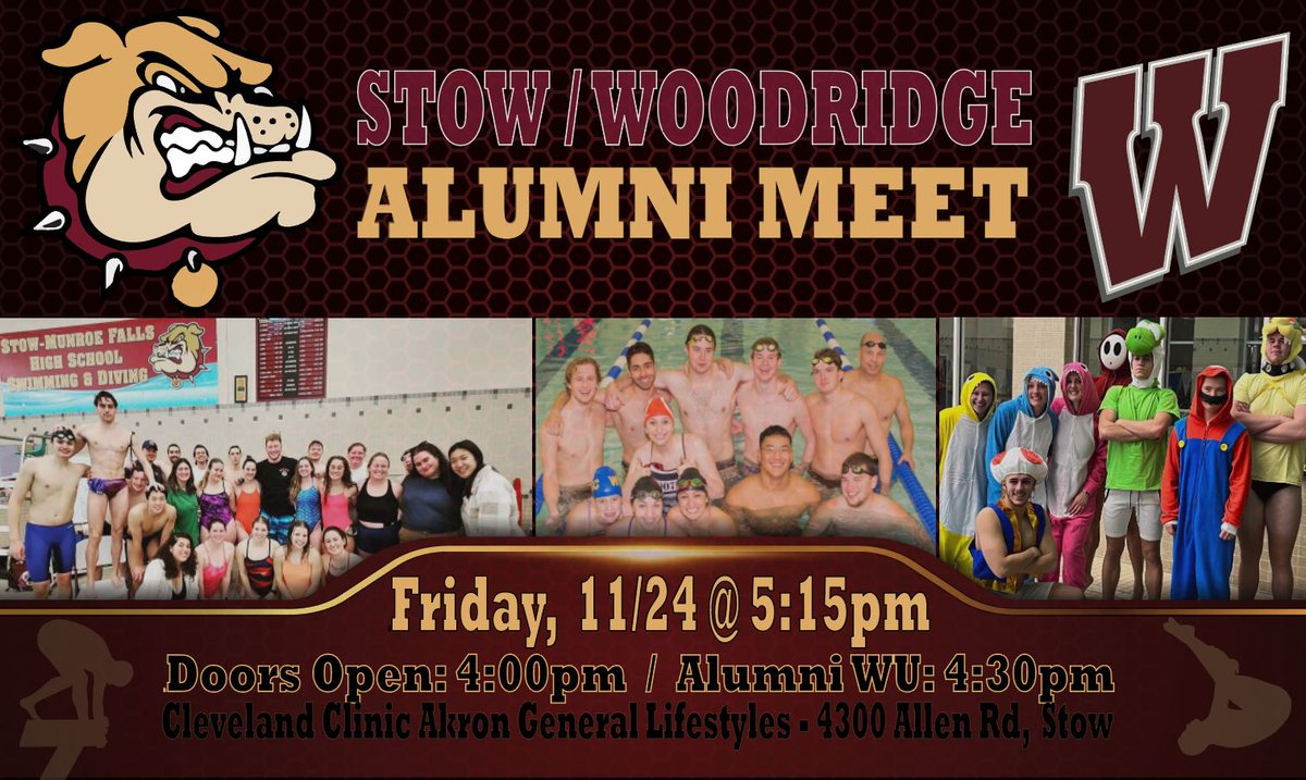 CALLING ALL ALUMNI!!!

Dust off those suits and goggles and join us this Friday! Build you relays, swim a 25, or just come say hello to your second family!