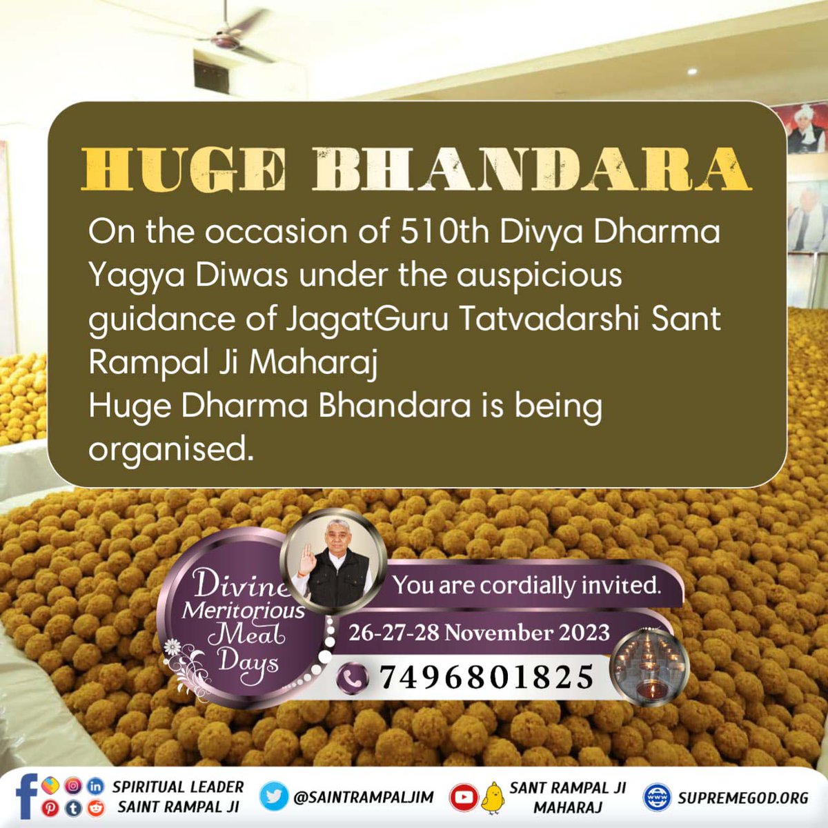 simple_LivingR's tweet photo. #DivineBhandaraBySantRampalJi
Huge bhandara on the occasion of 510th दिव्य धर्म यज्ञ दिवस under the auspicious guidance of JagatGuru Tatvadarshi Sant Rampal Ji Maharaj huge Dharma Bhandara is being organised.🙏 https://t.co/eOHpGm01Cv