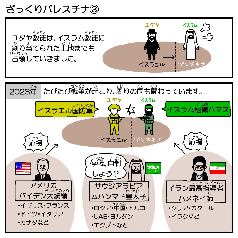 ざっくりパレスチナ

赤ちゃんや子どもなど、そこで生まれただけなのに戦争に巻き込まれているニュースを観るのが辛いです。

参考(解釈違いがあったらごめんなさい)
中東混迷の原点 「パレスチナ問題」を振り返る/日本経済新聞
https://t.co/OPiSlC1jLQ

パレスチナ問題ってなに?… 