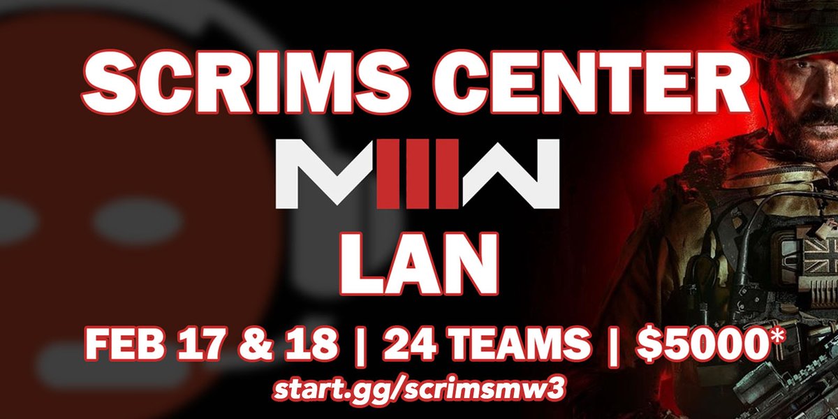 ScrimsCenter's tweet image. ANNOUNCING

@ScrimsCenter Modern Warfare 3 LAN

🗓️ Feb 17 &amp;amp; 18
📝 24 team max
💰 $5000 max prize pool
🎟️ Passes starting at $250
📍Scrims Esports Gaming Center
🎥 &amp;amp; 🎙️ @EmpyrealHQ

PASSES AVAILABLE NOW!
start.gg/scrimsmw3

…