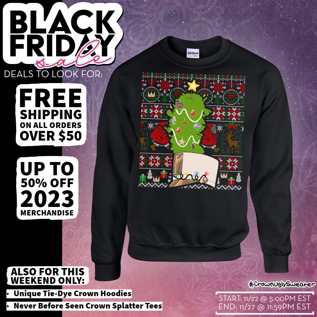It’s that time of year Crown fans! Grab your official 2023 #crownuglysweater now and save on your order with our Black Friday Deals thru Nov 27th at thecrownstore.com 🎄🎁