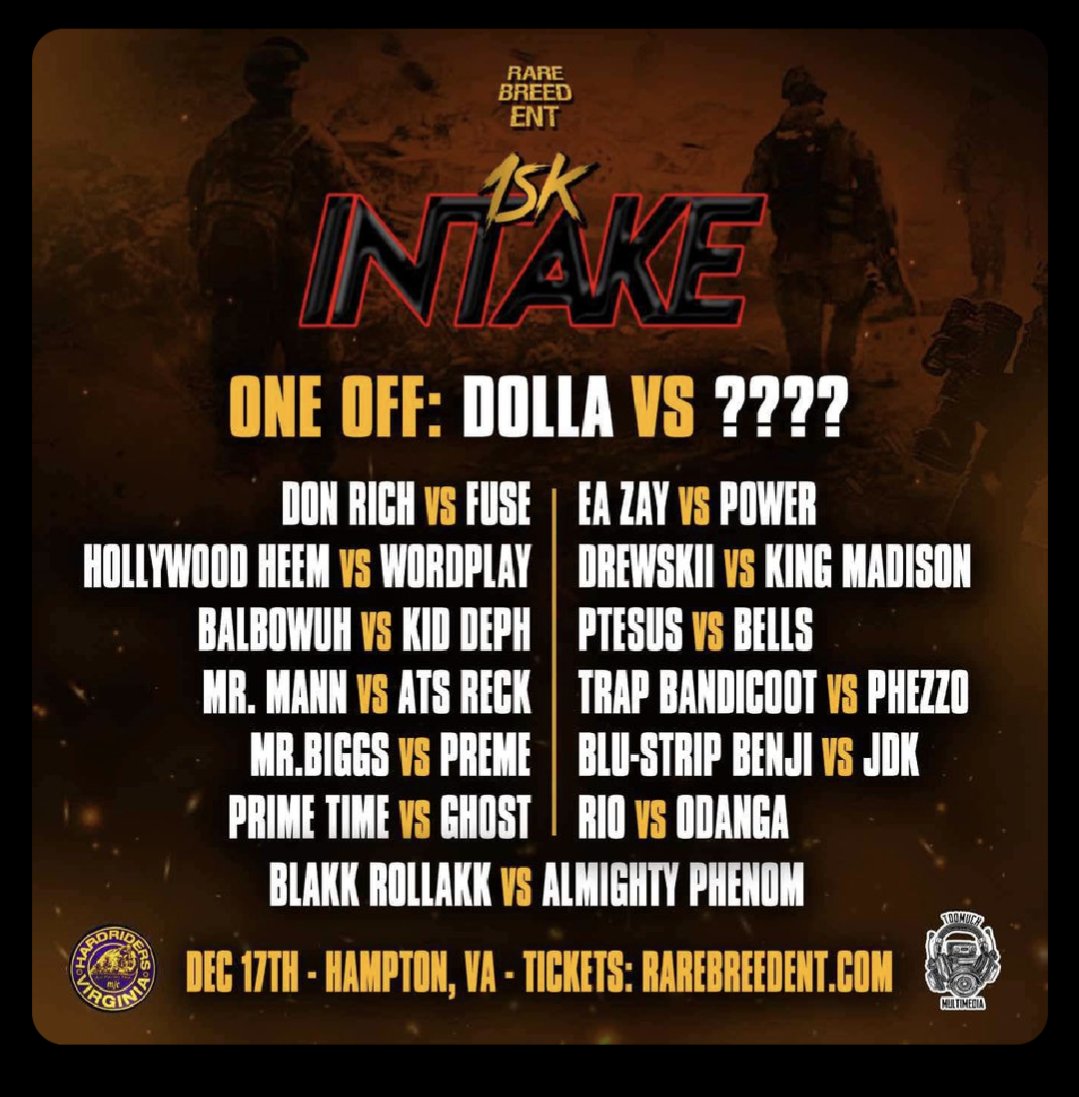 Miz_F_Dot's tweet image. @Rare_Breed_Ent 
Get your tickets #RBE
#Intake
#IntakevsBricks
December 16th and 17th