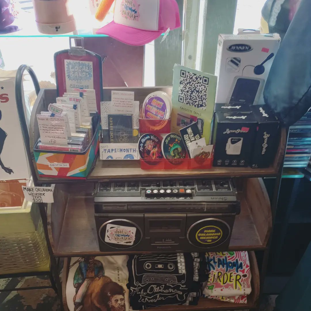 WeirderOK's tweet photo. New @okbrujo tapes now available at @DigItokc in the @plazadistrict! 

Dive into weird fusions of indie jazz rock with #UncleWitch (released Oct '23) and #Razzmatazzmania (released Feb '23). We also restocked some tape players just in time for #SmallBusinessSaturday! https://t.co/JutowVwdIb