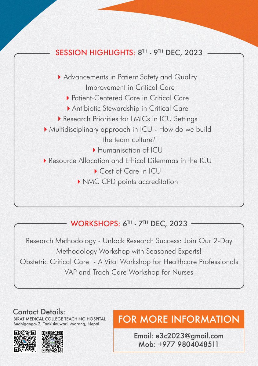 "Patient safety and quality in Critical Care: Challenges and Opportunities": 1st Eastern Critical Care Conclave from 6th to 9th December, 2023.