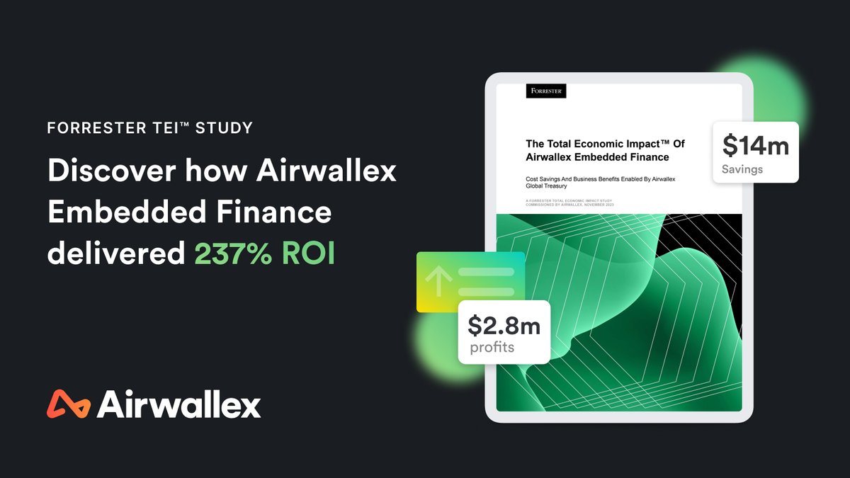 Exciting news 🎉 Airwallex recently published its first @forrester TEI™report. It uncovers the potential return on investment (ROI) enterprises may realise by deploying Airwallex Embedded Finance solutions. Download here 👉 bit.ly/49Kf5On