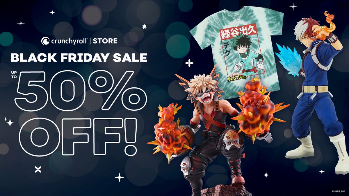 Heroic Black Friday My Hero Academia discounts and exclusives are happening now at @ShopCrunchyroll! Gear such as apparel, figures, home video and more are now available for every interning Pro Hero! 🔥 👉 GO: got.cr/mhabf-tw