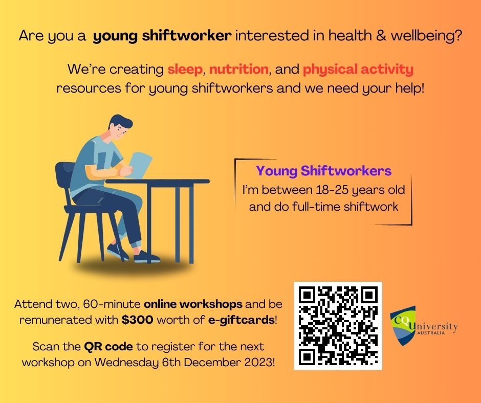 Are you a young shiftworker in Australia? 👷‍♀️ Help us create sleep, nutrition, and physical activity resources and you'll get $300 in e-giftcards! 🤑