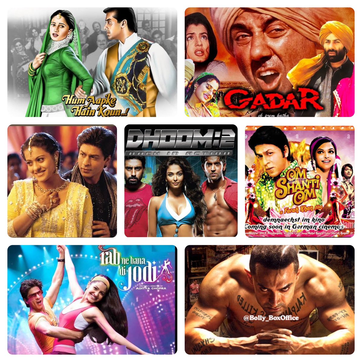 Bolly_BoxOffice's tweet photo. All Time Record Grossers Hindi Films Worldwide since 90s.. [First Phase Release]

⭐️Hum Aapke Hai Koun!
⭐️Gadar
⭐️K3G
⭐️Dhoom 2
⭐️Om Shanti Om 
⭐️Rab Ne Bana Di Jodi
⭐️Ghajini
⭐️3 Idiots
⭐️Chennai Express 
⭐️Dhoom 3
⭐️PK
⭐️Dangal
⭐️#Pathaan
⭐️#Jawan

Will #Dunki make in to this list? 🤔

#ShahRukhKhan #AamirKhan #SunnyDeol #SalmanKhan #HrithikRoshan #BollyBoxOffice