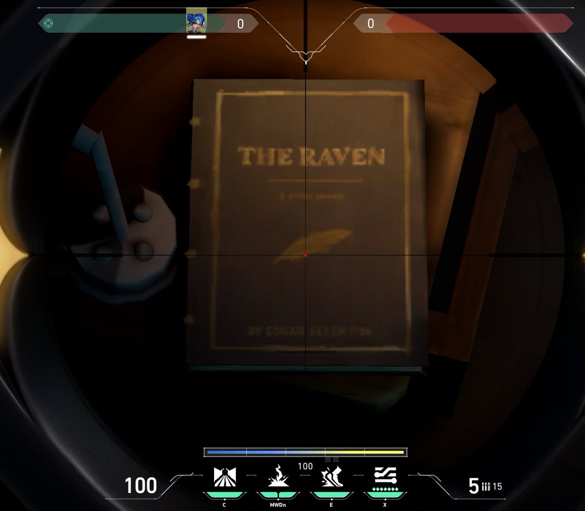 JnicsHOP's tweet photo. What's up with this copy of 'The Raven,' by Edgar Allen Poe inside of the shooting range on #VALORANTフレンド募集 #VALORANT https://t.co/gT35MNC4sw