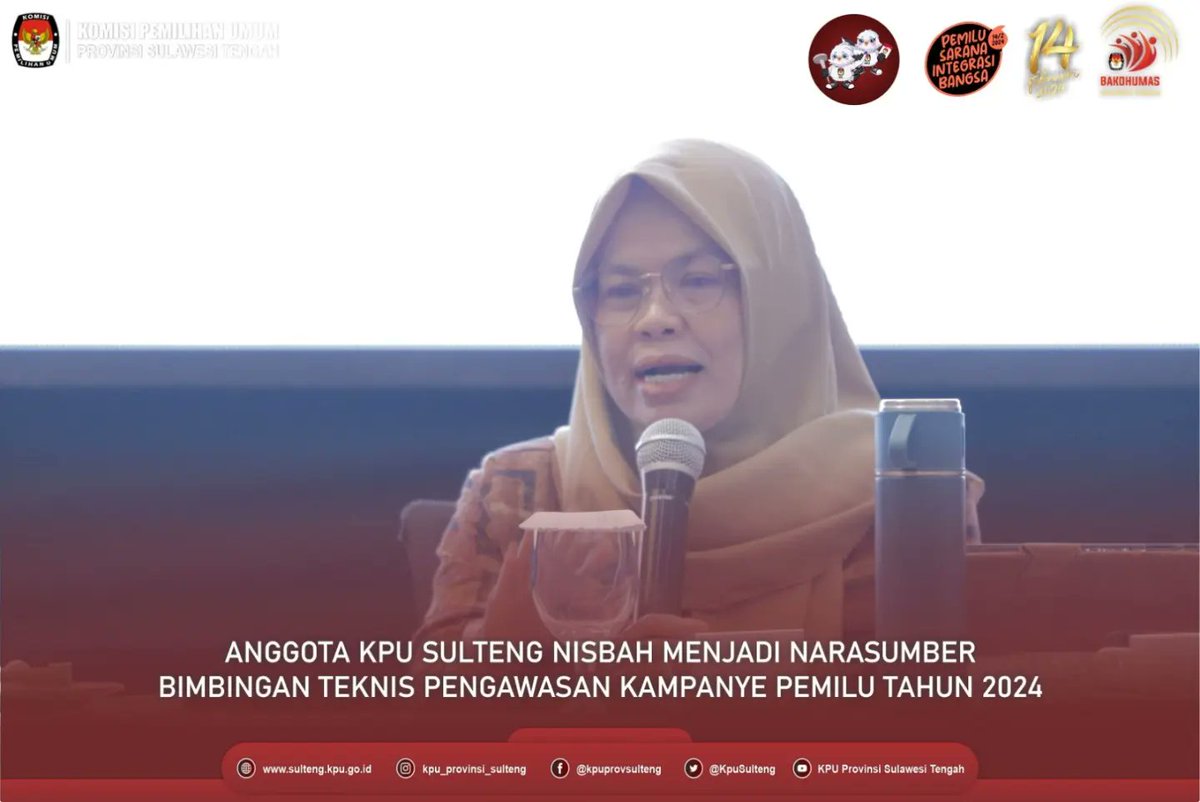 KpuSulteng's tweet photo. #TemanPemilih, Anggota KPU Sulteng, Nisbah menjadi Narasumber dalam kegiatan Bimbingan Teknis (Bimtek) Pengawasan Kampanye Pemilu Tahun 2024 yang diselenggarakan oleh Bawaslu Provinsi Sulteng, Jumat (17/11/23).

#KPUMelayani
#PemiluSerentak2024 https://t.co/F6WW2VzKjT