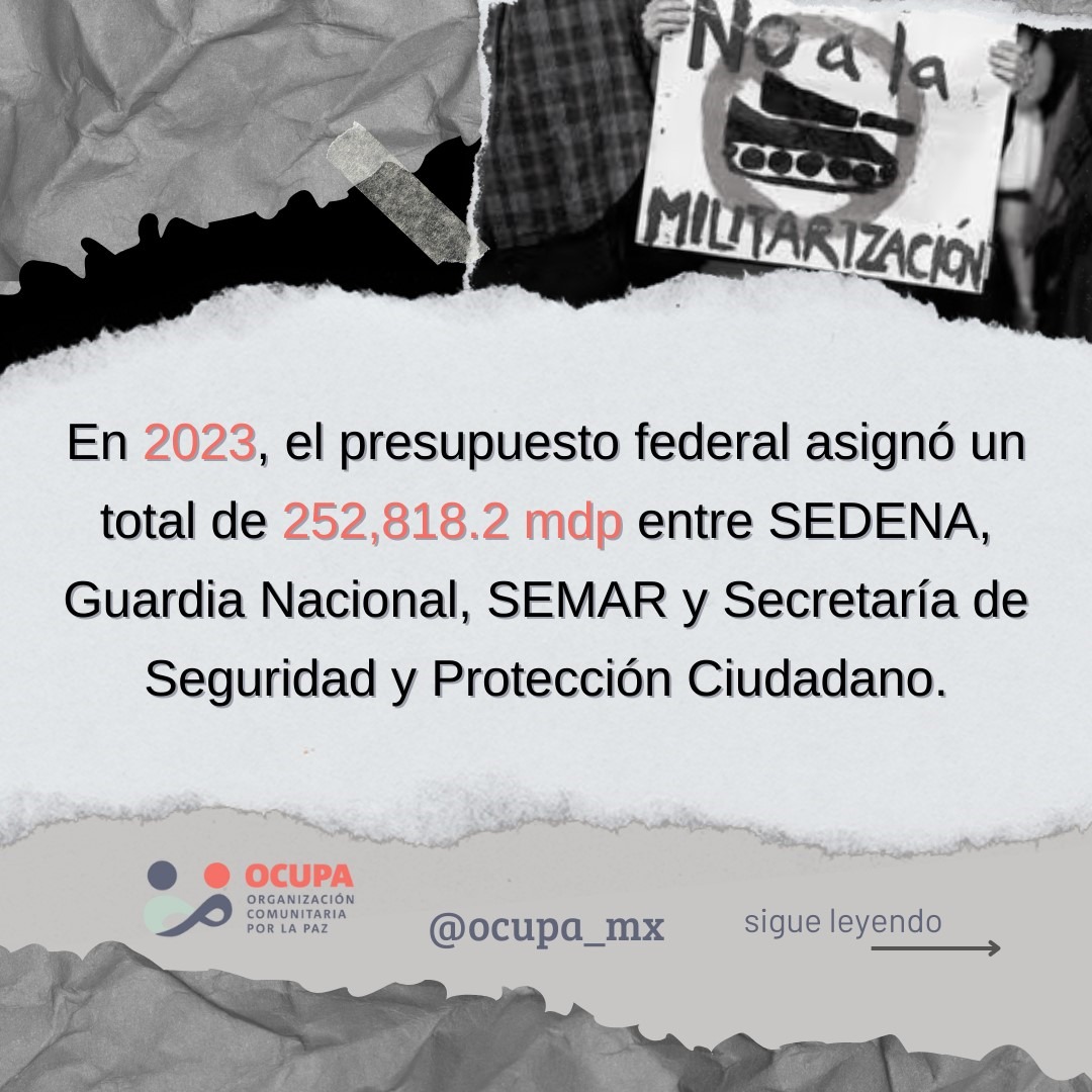 ocupa_mx's tweet photo. La fórmula actual de prohibición y #militarizacion nos cuesta una fortuna 💸

DEBEMOS invertir en prevenir la #violencia en lugar de financiar un sistema punitivo costoso e ineficiente 😐. 

OCUPA, repensando el #punitivismo

#NoALaMilitarizacion #SEDENA #SEMAR #GuardiaNacional https://t.co/23THn92fW8