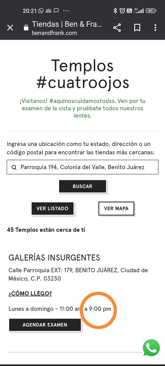 zahegroj's tweet photo. @benandfrank_mx por favor actualicen sus horarios en su página, quise recoger unos lentes a las 20:20h, porque según cierran a las 21h y no me quisieron entregar porque ya habían cerrado. https://t.co/qfm0ntDa77