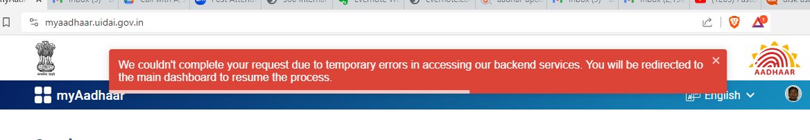 bsudhir6's tweet photo. @UIDAI  @UIDAIHyderabad   unable to complete aadhar update due to your backend failuress how can we complete before deadline if errors coming https://t.co/ZPm4AYxKEL