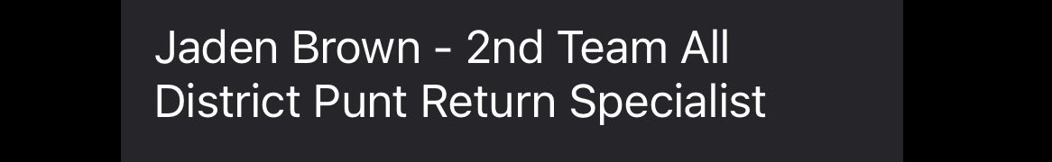 Jaden_Brown514's tweet photo. Extremely grateful to be 1st team all district Wr and Db and second team all district punt return specialist https://t.co/yty5J9ya9t