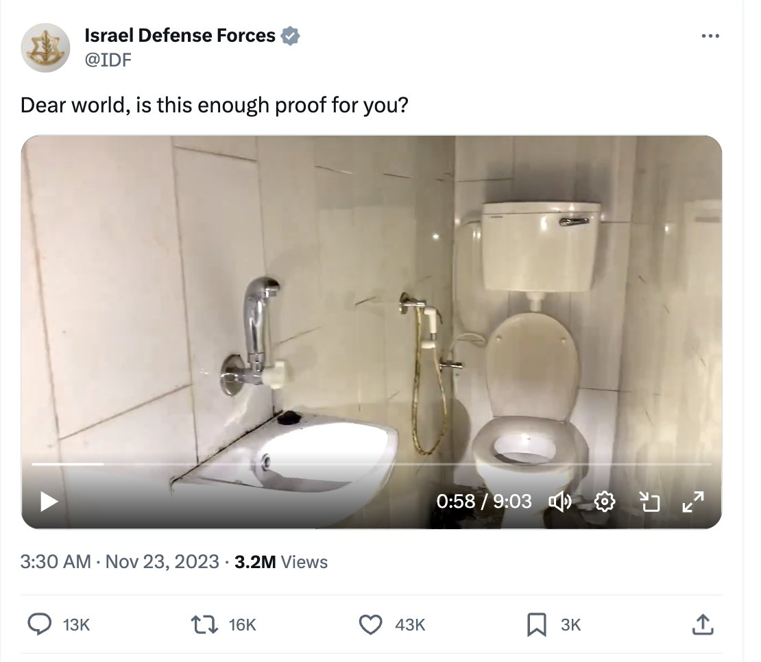 Partisangirl's tweet photo. @IDF Dear world, is this toilet enough proof for you? https://t.co/vk3uB3vDtO