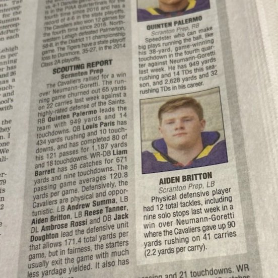 AidenBritton4's tweet photo. Great time to be Player to watch and Defensive player off the week for another big game against North Western Lehigh!! See you at Tiger Stadium Friday night-7pm!! (State Quarter Final) https://t.co/H2JR3CbymH