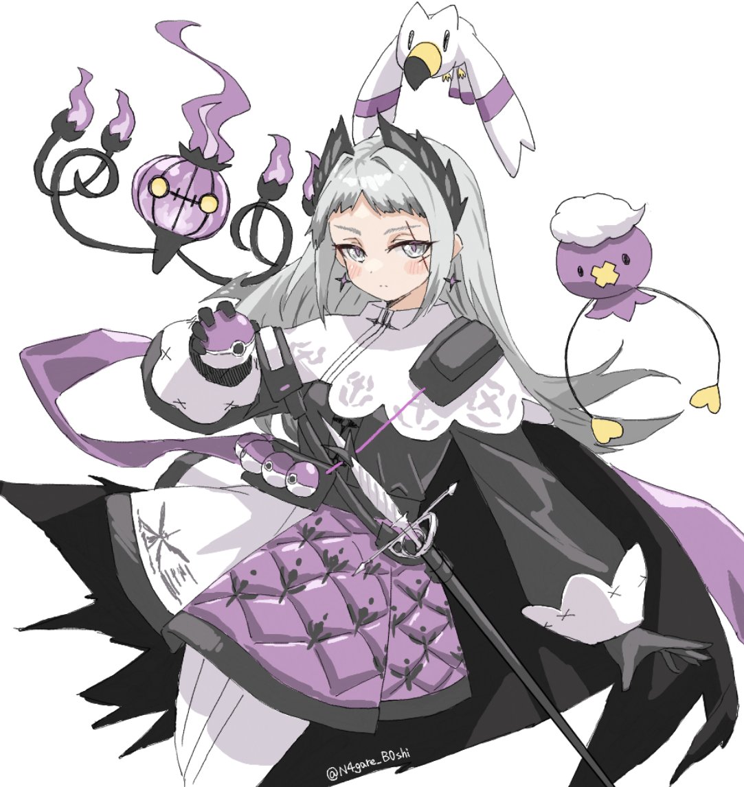 irene (arknights) 1girl pokemon (creature) poke ball gloves grey hair holding grey eyes  illustration images