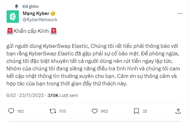 tuantien9521's tweet photo. Kyberswap bị hack, khuyến nghị người dùng rút tiền khỏi nền tảng !!!
Exploiter: https://t.co/Qlqnlo7s4S
Anh em nào có sử dụng vào check nhé. swap thì hiện tại vẫn an toàn nhưng add pool check nhé. Anh em vẫn nên vào revoke đi cho chắc
#KeepSafu https://t.co/exsOMIgeEA