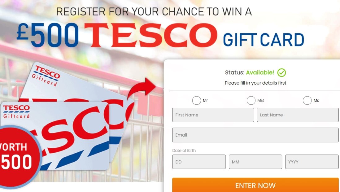 JRJONY648483's tweet photo. 🎁Grab Your Tesco £500 Gift Card Now🎉

✅£500 TESCO GIFT CARD
✅ No Purchase Necessary
✅GB OFFER 

Claim Yours Now → https://t.co/cq4qBZEx2u
#AmazonGiftCard #giveway #CPAOffer #GiveawayAlert #ShopOnAmazon #GiftCardGiveaway #GBPUSD #Ukraine https://t.co/KeXQBEbOsa