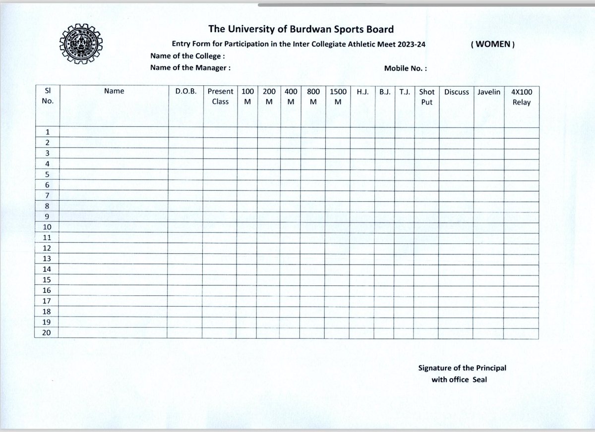 🏆 Exciting News! 🎉 Get ready for the adrenaline rush as the Inter-Collegiate Athletics Meet 2023-24 for Men and Women is set to unfold at the University of Burdwan. 🏃‍♂️🏃‍♀️ Mark your calendars for this thrilling showcase of talent! 🗓️ #AthleticsMeet #UniversitySports #Burdwan2023