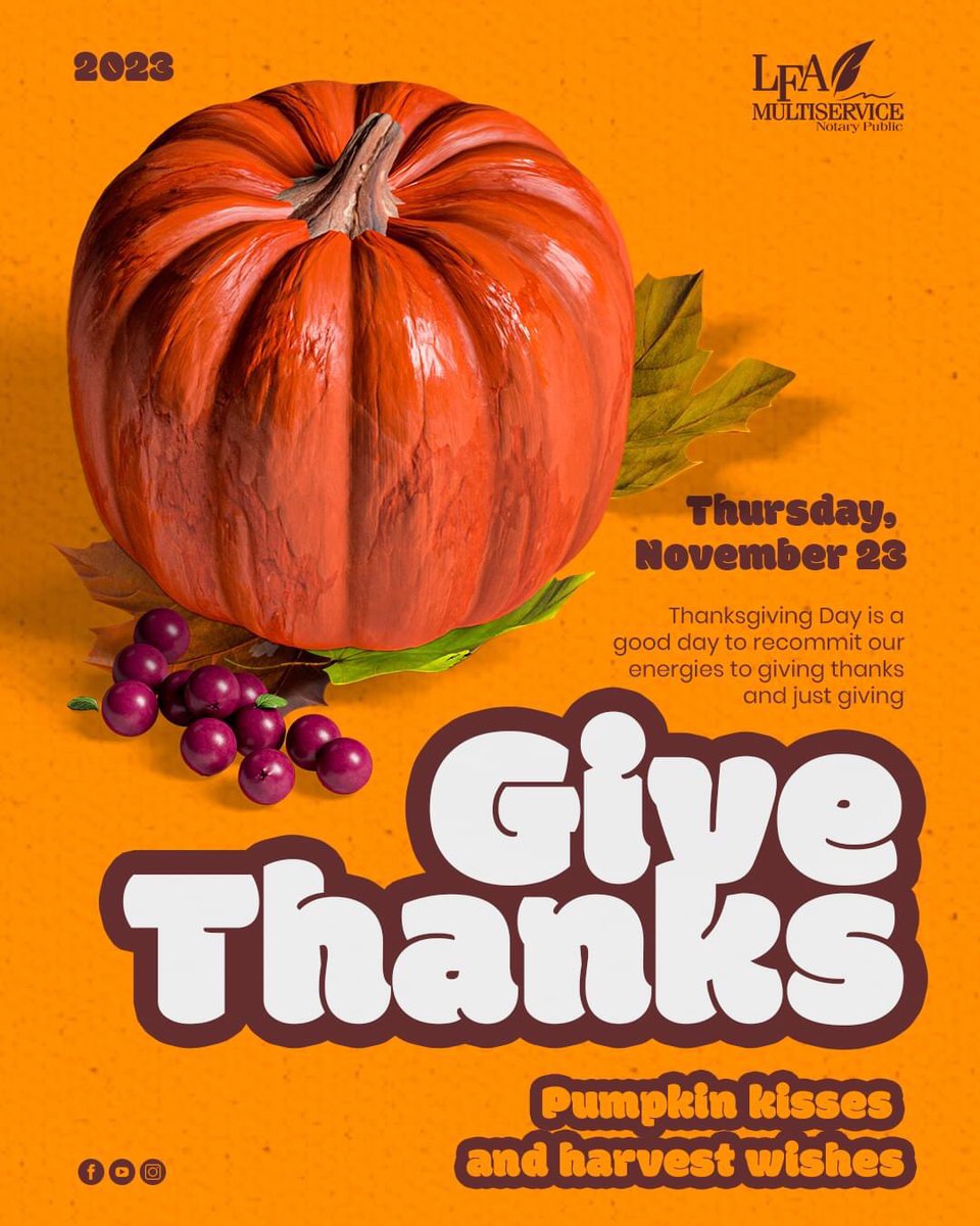 donalisset's tweet photo. Happy Thanksgiving Day te desea LFA Multiservice.
.
El Día de Acción de Gracias es un buen día para volver a comprometer nuestras energías a dar gracias y simplemente dar

🛡️LFA Multiservice dando seguridad a tu vida.

📲 +1 702-665-2327
📩 lfamultiservice@gmail.com https://t.co/LOp0621HUx