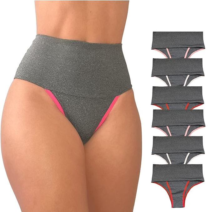 Kit 6 Calcinhas Femininas Cós Alto – Compressão para Barriga Cintura Alta, Calcinha Modeladora, Forro 100% Algodão – VIÉRE