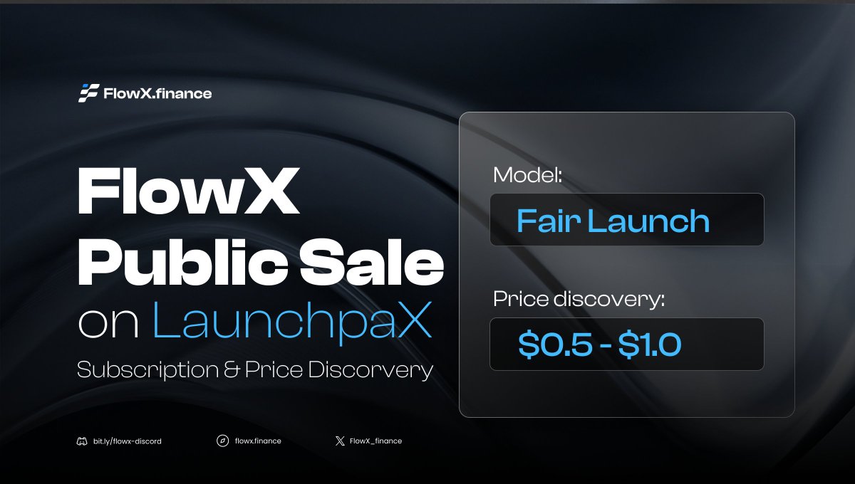 FlowX Finance 🦓 (@flowx_finance) on Twitter photo FlowX Public-sale Important Note 👇
✅Model: Fair Launch
FlowX Public-sale will be launched on LaunchpaX - new Launchpad feature of <a href="/FlowX_finance/">FlowX Finance 🦓</a>
- Time: 28 Nov 2023 07:00 UTC - 30 Nov 2023 08:00 UTC
- Allocation: 1,100,000 $FLX - 11% in total supply with 100% TGE FlowX Public-sale Important Note 👇
✅Model: Fair Launch
FlowX Public-sale will be launched on LaunchpaX - new Launchpad feature of <a href="/FlowX_finance/">FlowX Finance 🦓</a>
- Time: 28 Nov 2023 07:00 UTC - 30 Nov 2023 08:00 UTC
- Allocation: 1,100,000 $FLX - 11% in total supply with 100% TGE