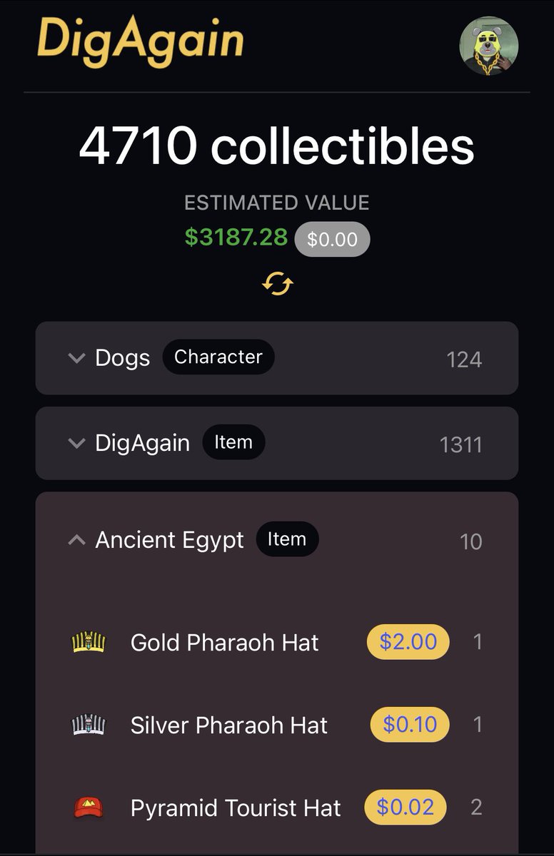 Are you ready for this? 🐶 
- Estimated value of all your items
- Value for each item you hold
@digagainwallet development is not stopping! We will make the best experience for <a href="/DuroDogs/">Duro Dogs</a> players ✨