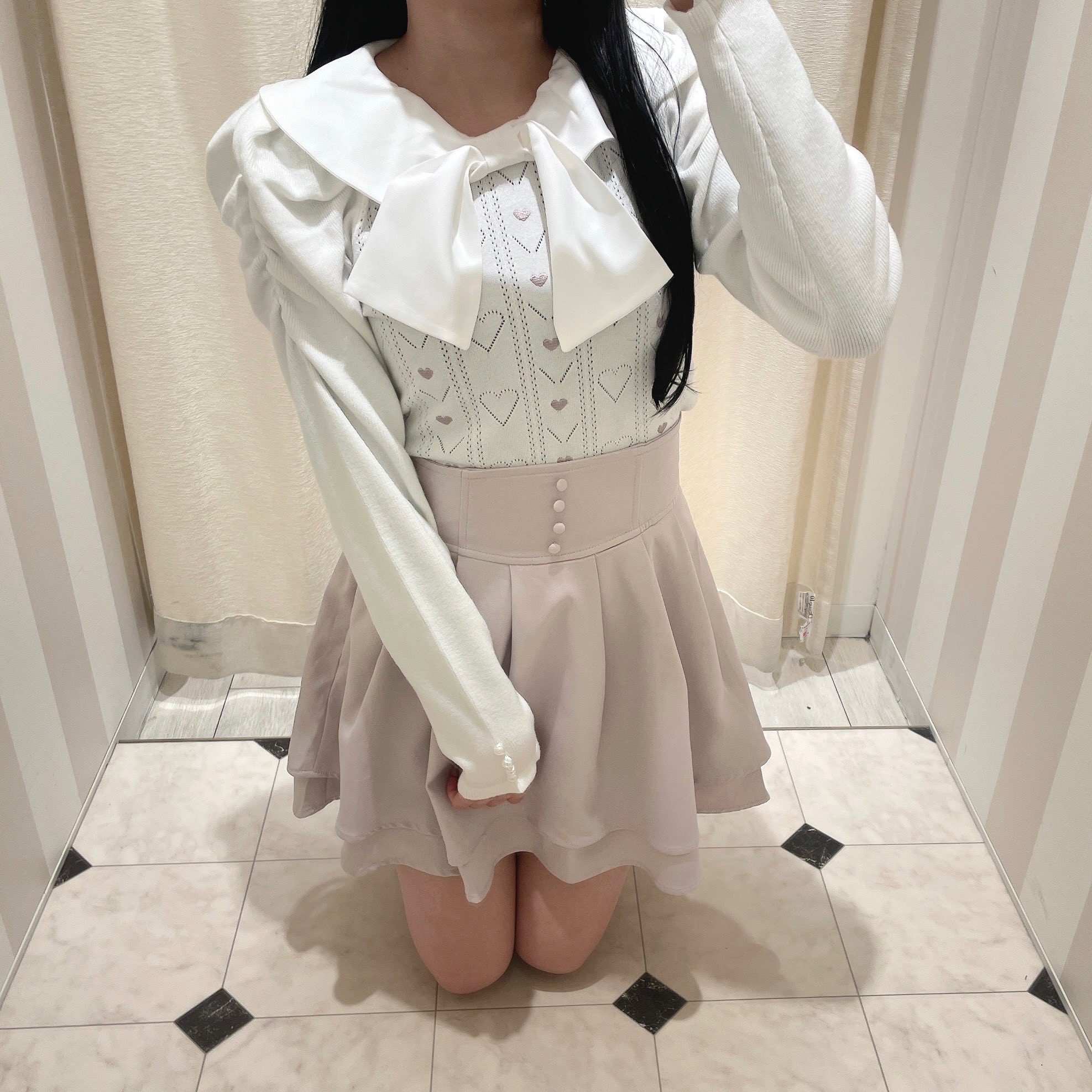 evelyn ハート透かしビジューTP ピンク evelyn リボンキャミギャザーop