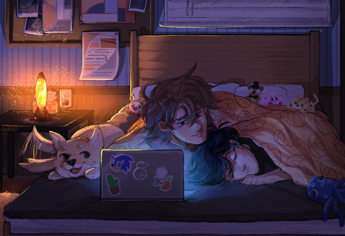 crytterz's tweet photo. sunkel and their 8 hour long fnaf lore video 🌙💻

(my suntan daily contest entry :3 )
✦ #suntandailycelebration -  #omorisuntan ✦ https://t.co/W3b5yhUYff