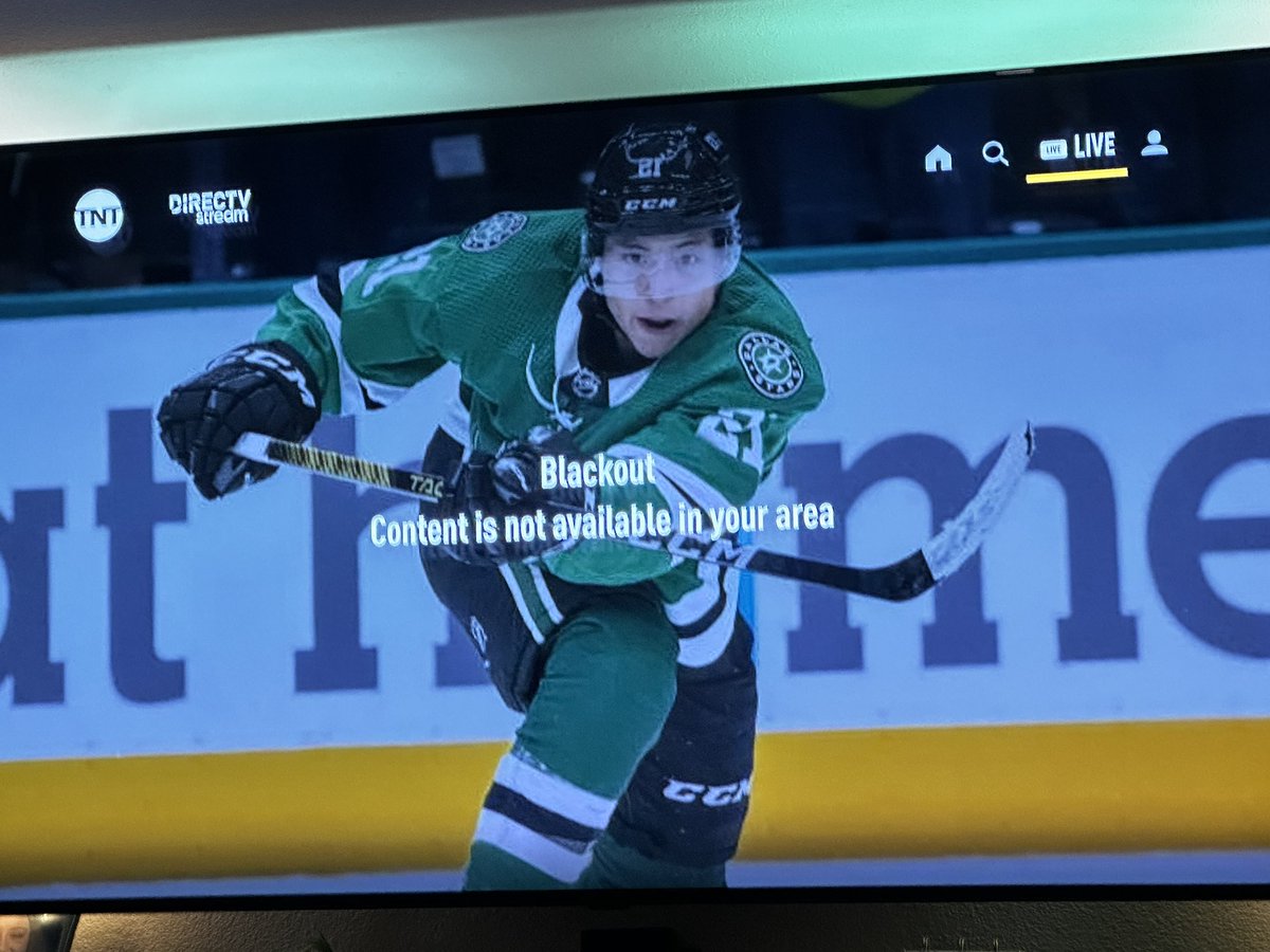 What is this??? Why is a Nationally Televised Game being blacked out??? .<a href="/NHL_On_TNT/">NHLonTNT</a> <a href="/DIRECTV/">DIRECTV</a> <a href="/NHL/">NHL</a> @PR_NHL 
#NationallyTelevisedGame #BlackedOut #NHL #wrong