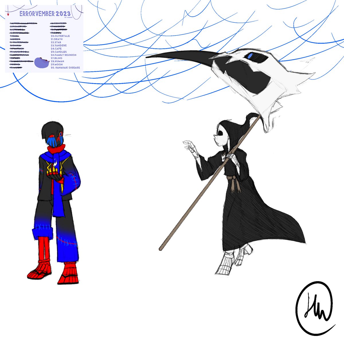 TLLaLatina's tweet photo. I missed three days, lol. Here they are #errorsans #errortale #reapersans #outertale #fgod #idolerror #ErrorVember2023 https://t.co/f5N8qxEFng