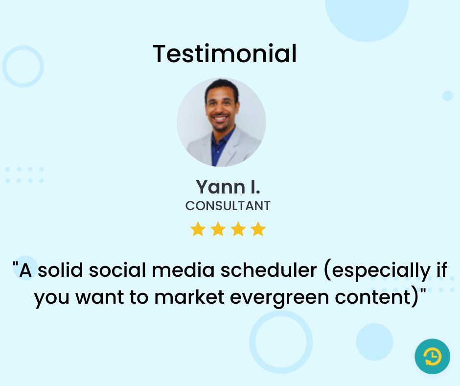 recurpost's tweet image. 🌟One client shares a love for RecurPost&apos;s smart scheduling. No manual work! Just select platforms, add content to the rotation &amp;amp; let #RecurPost suggest optimal posting times. Engage with fans in one hub. Join the revolution today! 
Check: recurpost.com
#SocialMedia