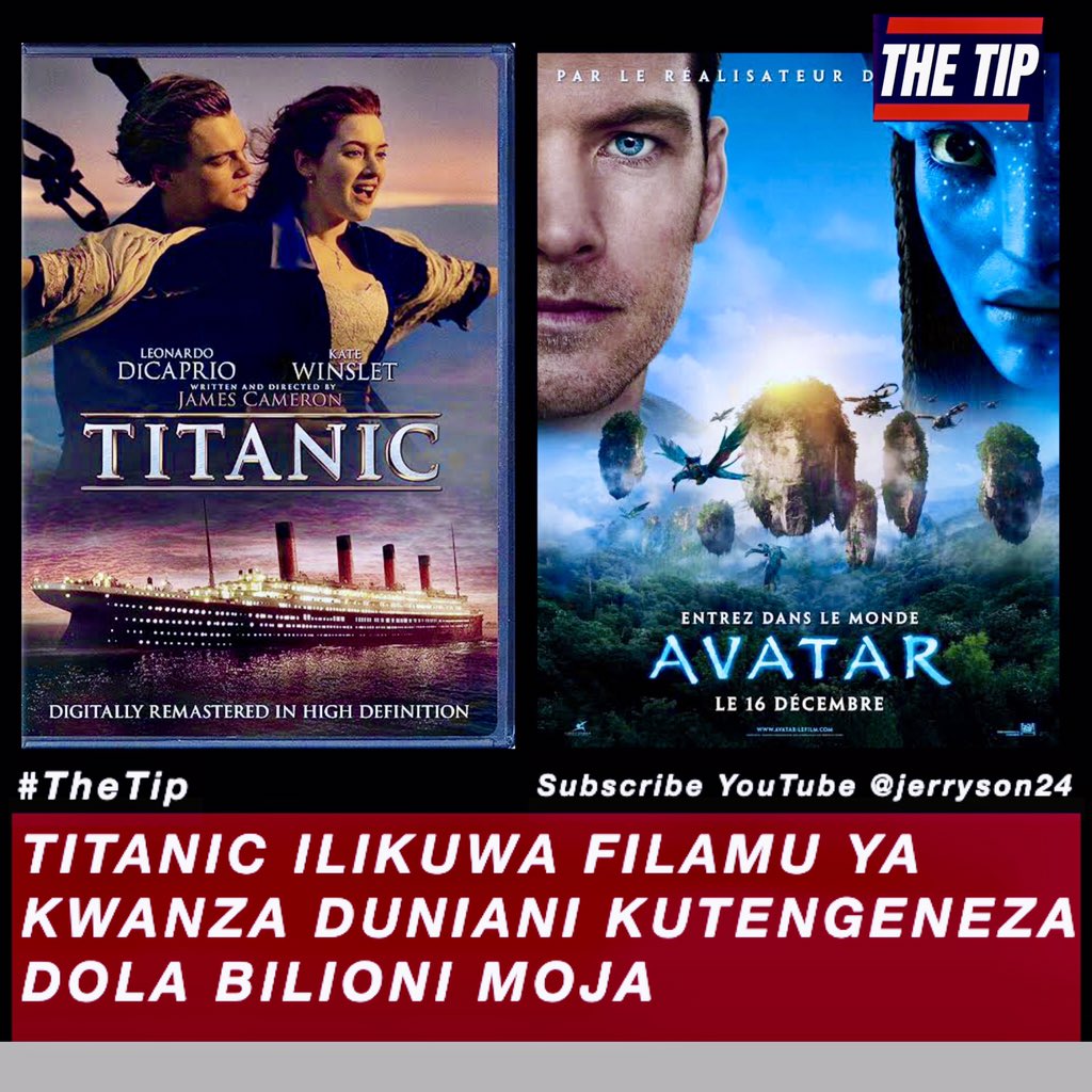 jerryson24's tweet photo. Filamu ya Titanic iliyoachiwa rasmi mnamo mwaka 1997 ambayo bajeti yake ilikuwa dola za kimarekani milioni 200. Ilikuwa filamu ya kwanza kutengeneza zaidi ya dola bilioni 1.

Avatar ilikuwa filamu ya pili kutengeneza kiasi hicho cha pesa na bajeti yake ilikuwa dola milioni 237. https://t.co/C6zvWBqlda