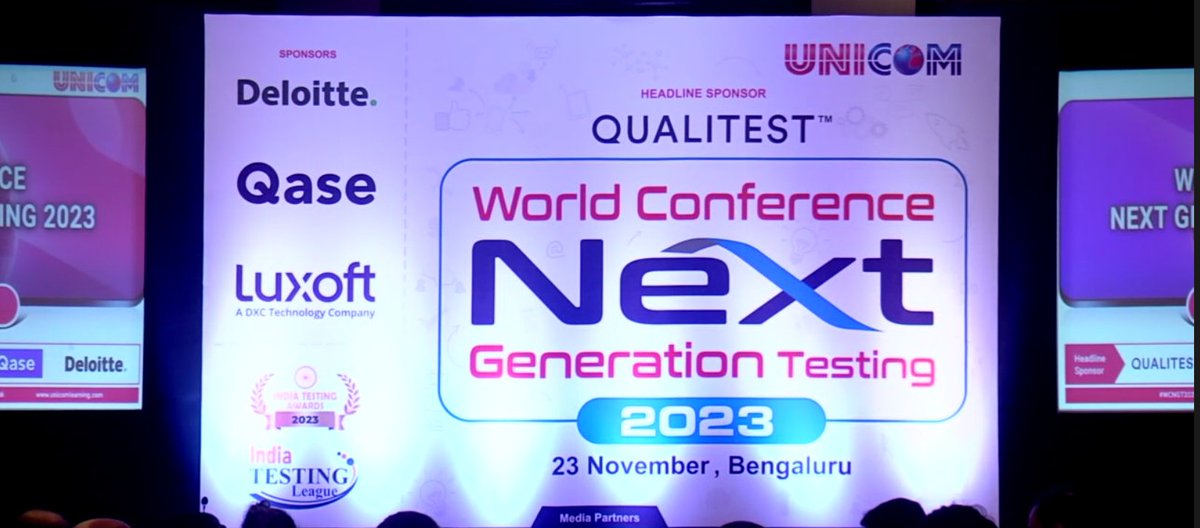 UNICOMAlec's tweet photo. We're live - World Conference Next Generation Testing 2023 in #Bangalore has started @UNICOMSeminars @UNICOMLearning https://t.co/8lSorYMD9Z #UnicomTestingConference #SoftwareTesting #DevOps #Agile #WCNGT https://t.co/pRBerZKUnL