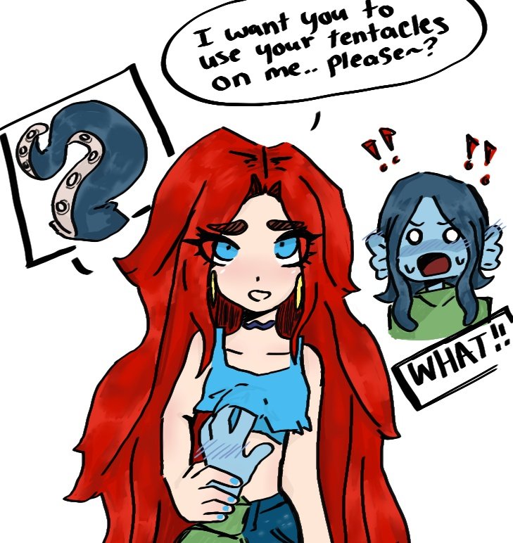 Sp1cySquidyy's tweet photo. Sorry it took long, but i finished it!! It looks like chelsea wants something from Ruby🤔 (should I draw the next part on what happens...?)  😳 https://t.co/cZWdJhqGsu