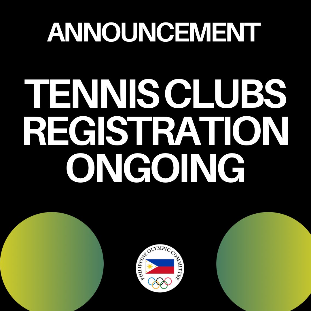 🎾𝗔𝗡𝗡𝗢𝗨𝗡𝗖𝗘𝗠𝗘𝗡𝗧*: 𝗥𝗘𝗚𝗜𝗦𝗧𝗥𝗔𝗧𝗜𝗢𝗡 𝗢𝗙 𝗧𝗘𝗡𝗡𝗜𝗦 𝗖𝗟𝗨𝗕𝗦 You still have time to register your club until the 29th of November 2023. To register, kindly express your intent by sending an email to tennisphils@gmail.com.