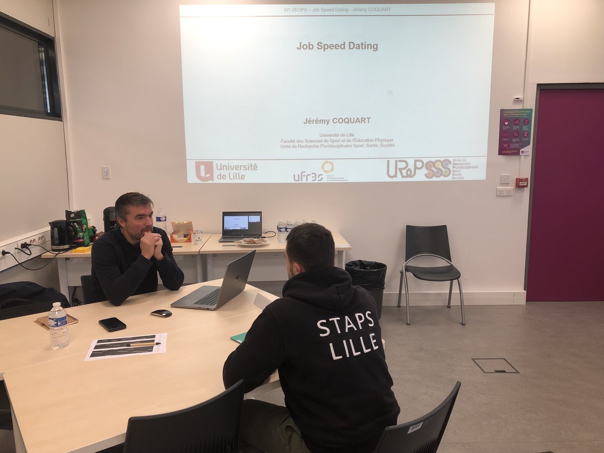 Ce matin pour les étudiants en #STAPS #EOPS de #ULille: job speed dating (120 entretiens) avec <a href="/LMBasket/">Lille Métropole Basket 🏀</a>, <a href="/CREPShdfwatt/">CREPS Hauts-de-France</a>, <a href="/HRoustomi/">homecoaching</a>, Domyos, Profession Sport 59, <a href="/corespaofficiel/">CORESPA</a>, <a href="/WellnessParis/">Wellness Training</a>, <a href="/SVLMrugby/">Stade Villeneuvois Lille Métropole</a>, Clinique La Louvière, CNOSF...
<a href="/BdeStapsLille/">BDE STAPS LILLE</a>
<a href="/UFR3S_ULille/">UFR des Sciences de Santé et du Sport (UFR3S)</a>
<a href="/univ_lille/">Université de Lille</a>