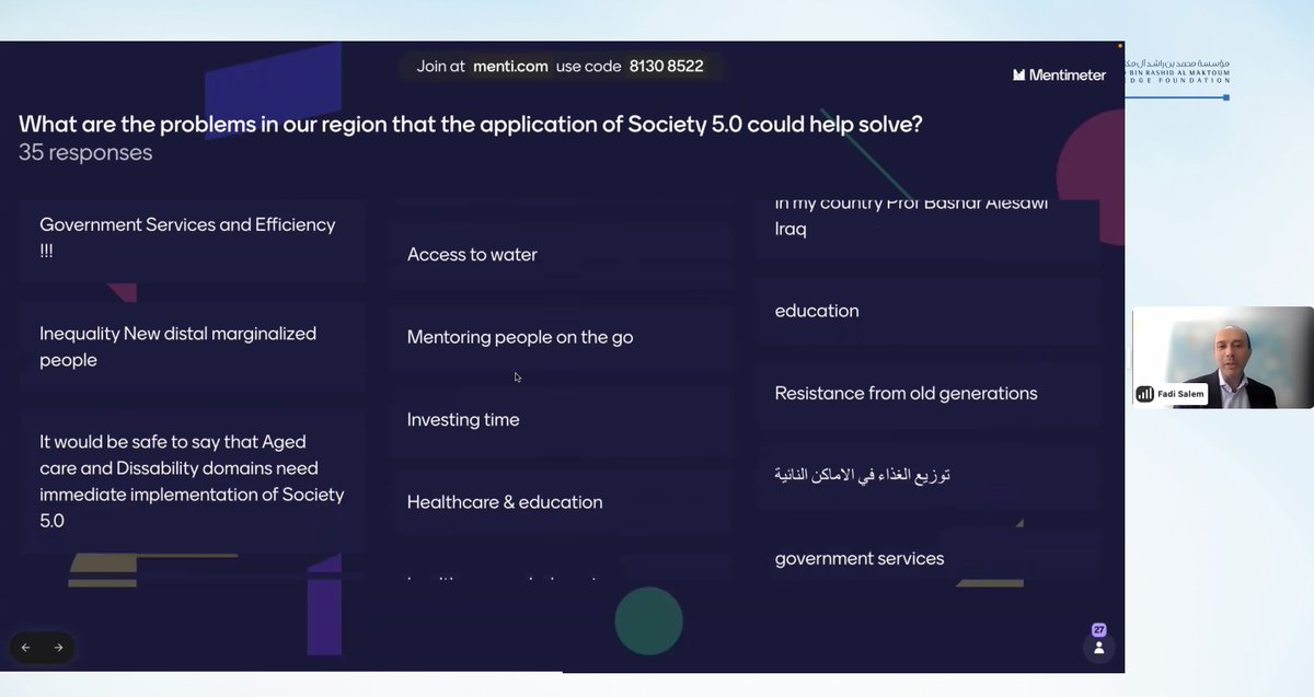 MBRF_Knowledge's tweet image. Dr. Fadi Salem, Director of Policy Research Department, Mohammed Bin Rashid School of Government: In the Middle East, we encounter numerous challenges that require intelligent solutions, embodying the spirit of Society 5.0.

#MBRF
#KnowledgeSummit